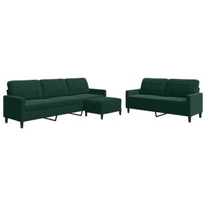 vidaXL 3 pcs conjunto de sof&aacute;s com almofad&otilde;es veludo verde-escuro