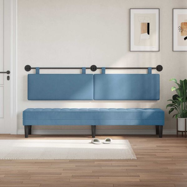 vidaXL Cabeceira Suspensa Azul 210 x 55 x 5 cm Tecido de Veludo Cotele