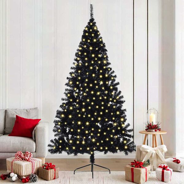vidaXL &Aacute;rvore de Natal Artificial Pr&eacute;-iluminada Preto 210 cm PVC