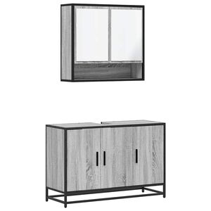 vidaXL 2 pcs conjunto m&oacute;veis WC derivados de madeira sonoma cinza
