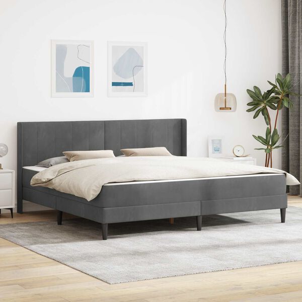vidaXL Estrutura de cama com colch&atilde;o Cinza Escuro 200 x 200 cm Veludo