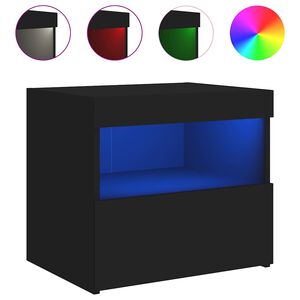 vidaXL Mesa de cabeceira com luzes LED 50x40x45 cm preto