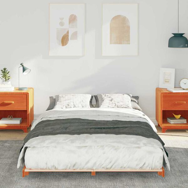 vidaXL Estrutura de cama de ch&atilde;o Castanho-mel 140 x 190 cm