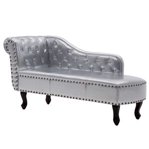 vidaXL Chaise longue couro artificial prateado