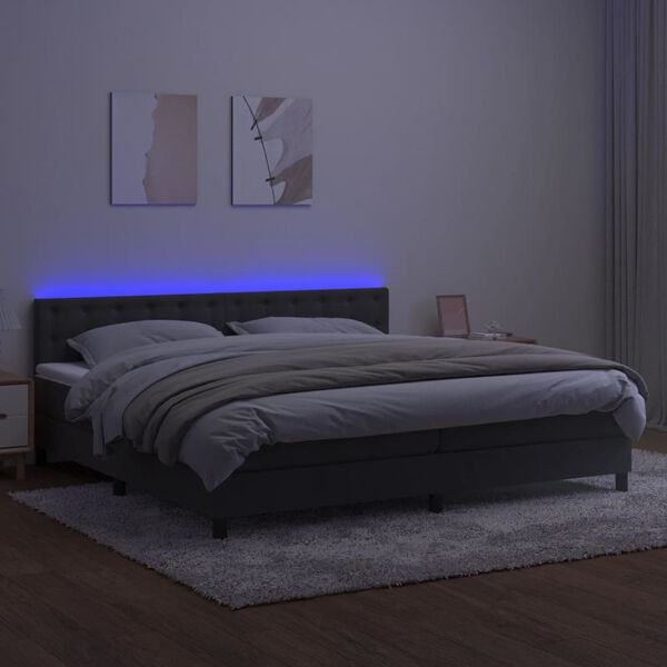 vidaXL Cama box spring c/ colch&atilde;o/LED 200x200cm veludo cinzento-escuro
