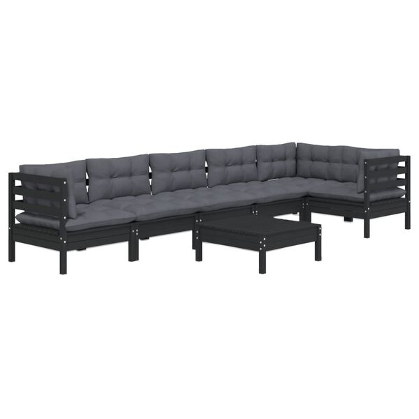 vidaXL 7 pcs conjunto lounge de jardim c/ almofad&otilde;es pinho preto