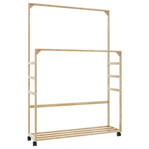 vidaXL Cabide com prateleiras e rodas 90x35x155 cm bambu
