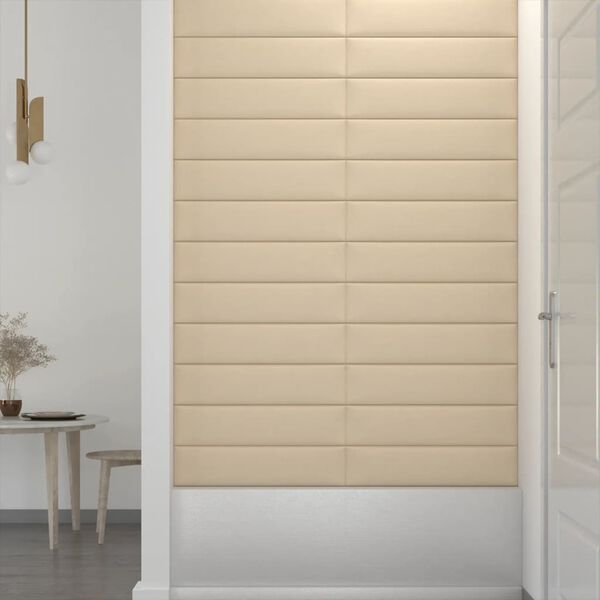 vidaXL Painel de parede 12 pcs 60x15 cm tecido 1,08 m² cor creme