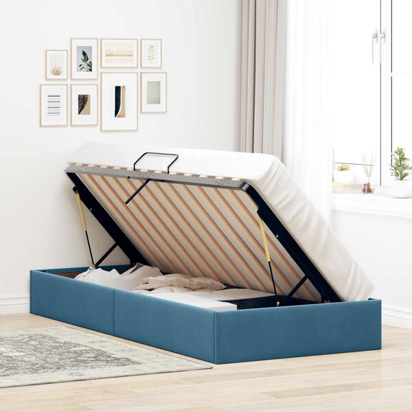 vidaXL Cama com Armazenamento Azul Escuro 100 x 200 cm Veludo