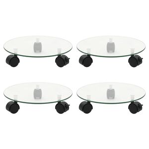 vidaXL Bases com rodas p/ vasos 4 pcs vidro temperado 28 cm redondo