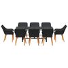 vidaXL Conjunto de Jantar para Jardim com almofada 9 pcs Preto vime PE