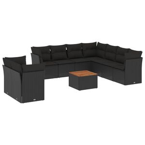 vidaXL 10 pcs conjunto sof&aacute;s de jardim c/ almofad&otilde;es vime PE preto