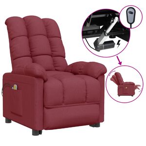 vidaXL Poltrona de massagens el&eacute;trica reclin&aacute;vel tecido vermelho tinto