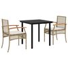 vidaXL 3 pcs conjunto de jantar p/ jardim com almofad&otilde;es vime PE bege
