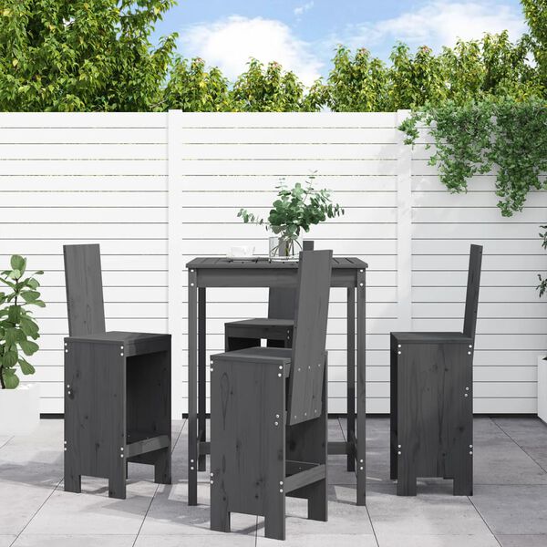 vidaXL 5 pcs conjunto de bar para jardim pinho maci&ccedil;o cinzento