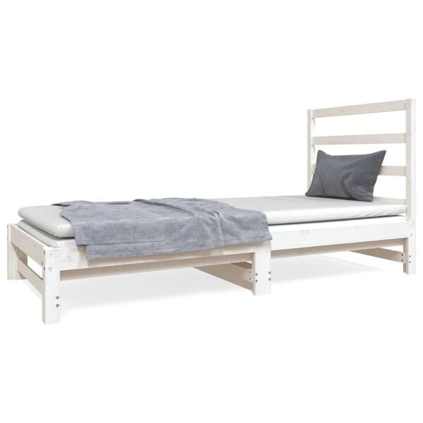 vidaXL Estrutura sof&aacute;-cama de puxar 2x(90x190) cm pinho maci&ccedil;o branco