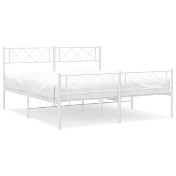 vidaXL Estrutura de cama com cabeceira e p&eacute;s 135x190 cm metal branco