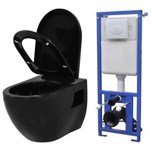 vidaXL Sanita de parede com cisterna oculta, cer&acirc;mica, preto