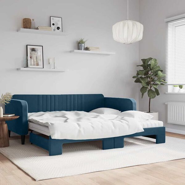 vidaXL Sof&aacute;-cama com gavet&atilde;o e colch&otilde;es 100x200 cm veludo azul