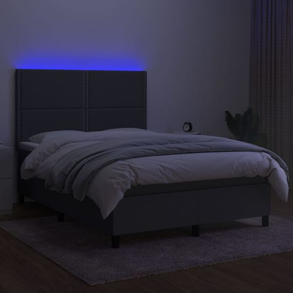vidaXL Cama box spring c/ colch&atilde;o e LED 140x200 cm tecido cinza-escuro
