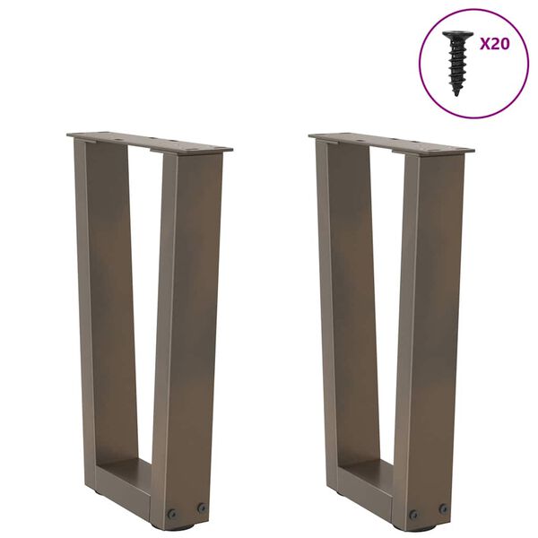vidaXL Pés para mesa de centro em formato de V, 2 peças, aço natural, 38 x (42-43,3) cm, aço