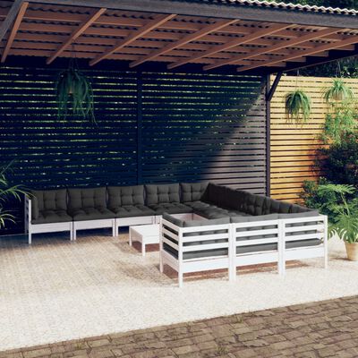 vidaXL 12 pcs conjunto lounge de jardim c/ almofadões pinho branco