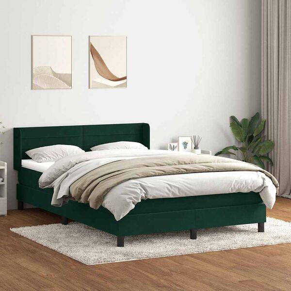 vidaXL Cama box spring com colch&atilde;o 160x210 cm veludo verde escuro