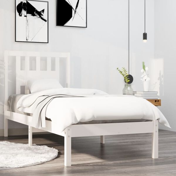 vidaXL Estrutura de cama solteiro 90x190 cm madeira maciça branco