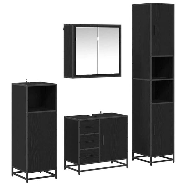 vidaXL Conjunto de M&oacute;veis para Banheiro com porta 4 pcs Carvalho Preto