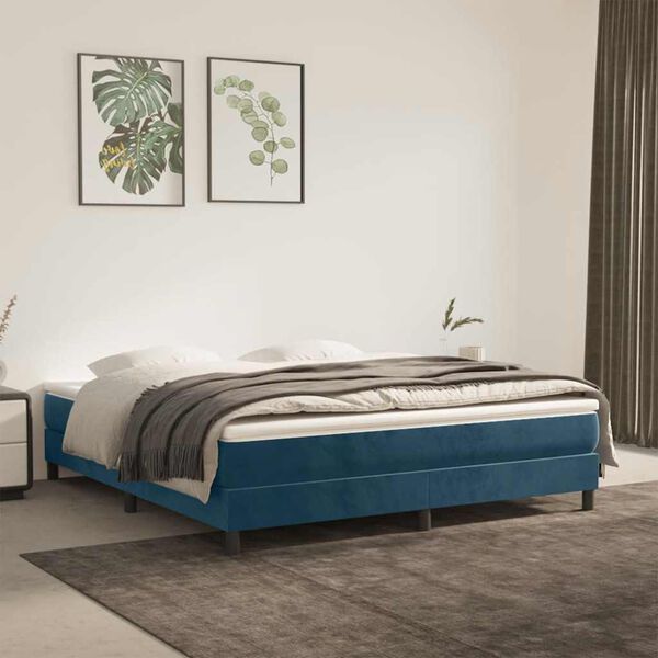 vidaXL Estrutura de cama com molas 180x200 cm veludo azul-escuro