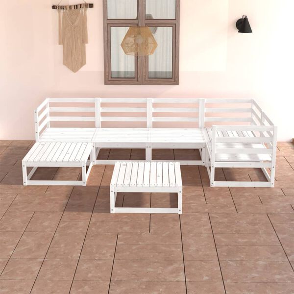 vidaXL 7 pcs conjunto lounge de jardim pinho maci&ccedil;o branco