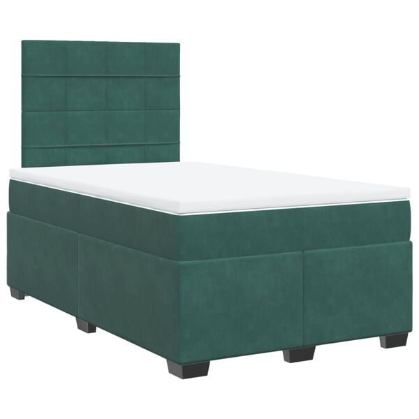 vidaXL Cama boxspring com colch&atilde;o 120x190 cm veludo verde-escuro