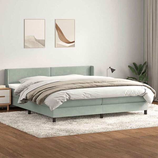 vidaXL Cama com molas/colch&atilde;o 180x220 cm veludo cinzento-claro