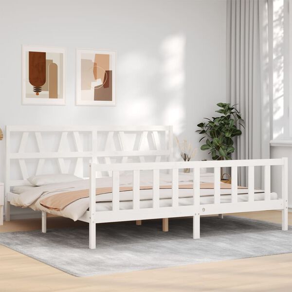 vidaXL Cama sem colch&atilde;o 200x200 cm madeira de pinho maci&ccedil;a branco
