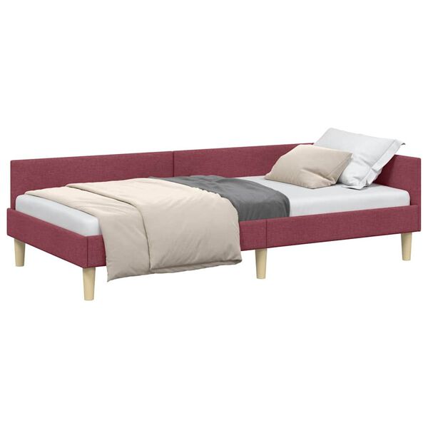 vidaXL Estrutura de Cama de Canto Vinho Vermelho 90 x 190 cm tecido