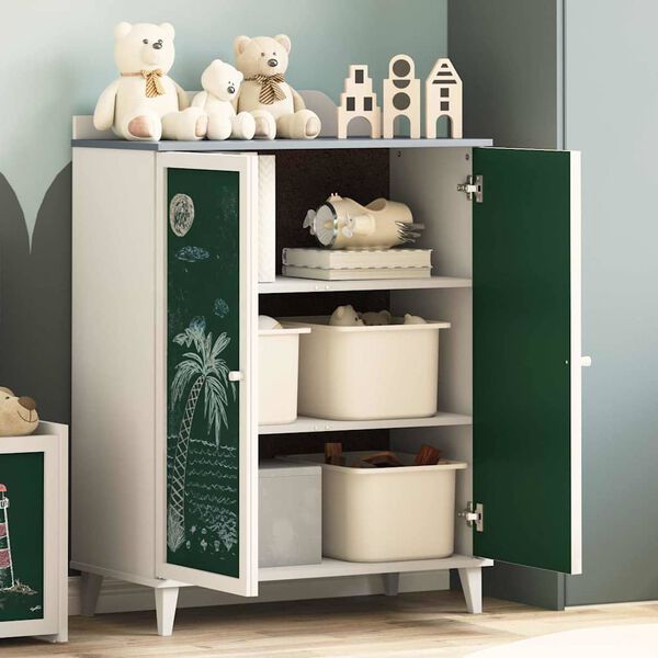 vidaXL Cabinete com duas portas e frente de lousa ROROS Cinza e Branco