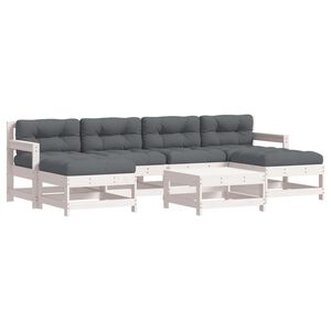 vidaXL 7pcs conjunto lounge jardim c/ almofad&otilde;es madeira maci&ccedil;a branco