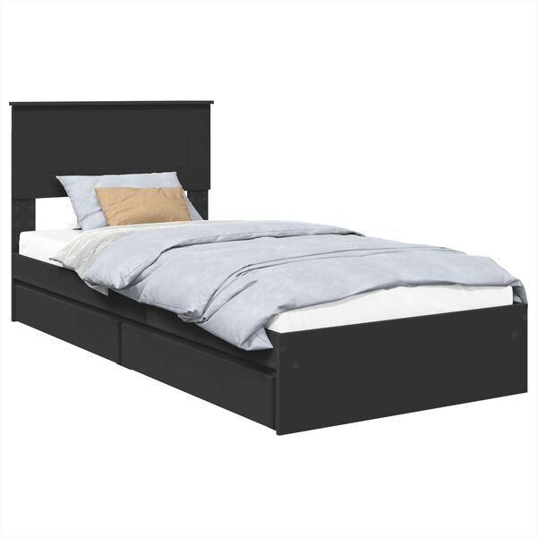 vidaXL Cama com Armazenamento Preto 90 x 190 cm Madeira processada