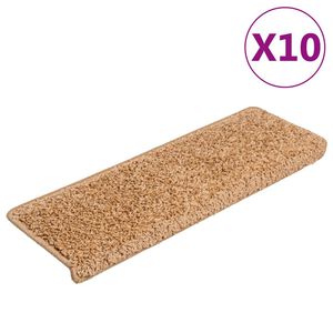 vidaXL Tapetes de escada 10 pe&ccedil;as 65x21x4 cm bege com borda retangular