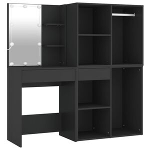 vidaXL Toucador com arm&aacute;rios e luzes LED derivados de madeira preto