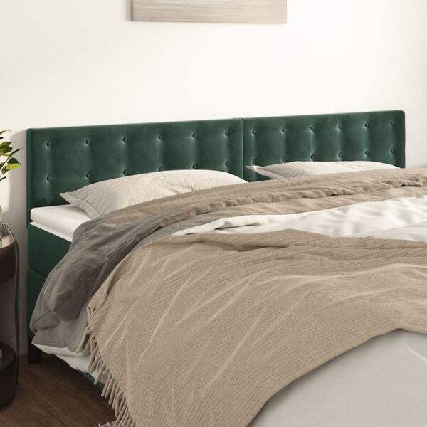 vidaXL Cabeceira de cama 2 pcs veludo 80x5x78/88 cm verde-escuro