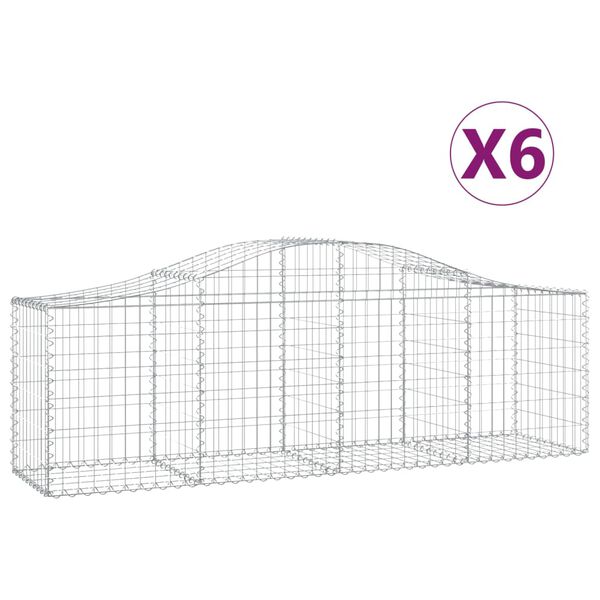 vidaXL Cestos gabi&atilde;o arqueados 6 pcs 200x50x60/80 cm ferro galvanizado