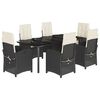 vidaXL 7 pcs conjunto de jantar p/ jardim c/ almofad&otilde;es vime PE preto