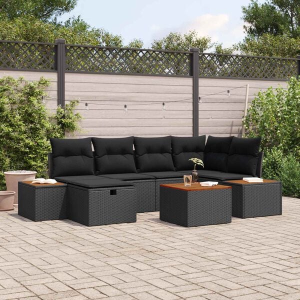 vidaXL Conjunto de Sof&aacute; de Jardim 7 pcs Preto 55 x 62 x 69 cm