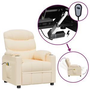 vidaXL Poltrona elevat&oacute;ria de massagens el&eacute;trica tecido creme