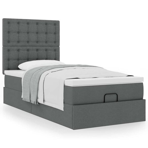 vidaXL Estrutura cama otomana colch&atilde;o 80x200 cm tecido cinzento escuro