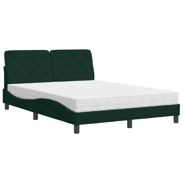vidaXL Cama com colch&atilde;o 140x190 cm veludo verde-escuro