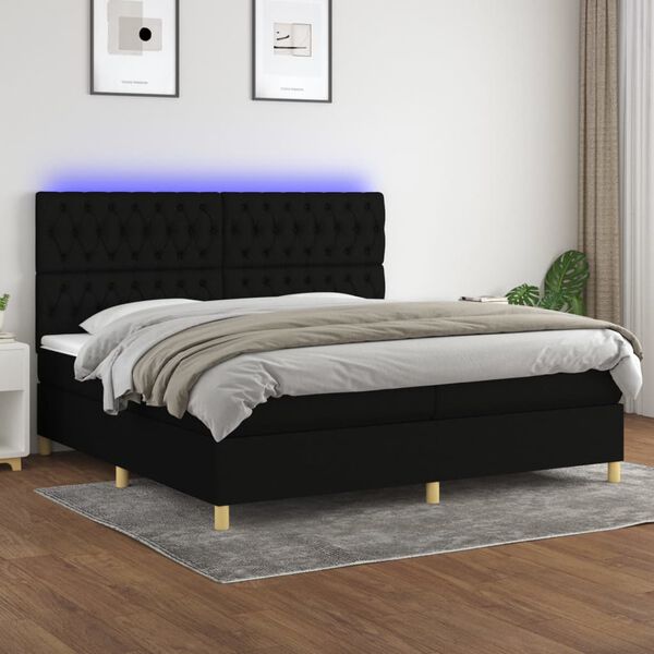 vidaXL Cama box spring c/ colch&atilde;o e LED 200x200 cm tecido preto