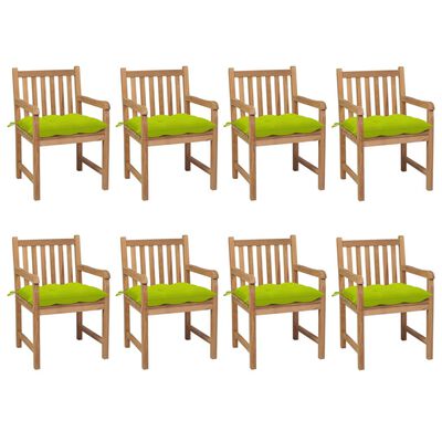 vidaXL Cadeiras de jardim almofadões verde brilhante 8 pcs teca maciça