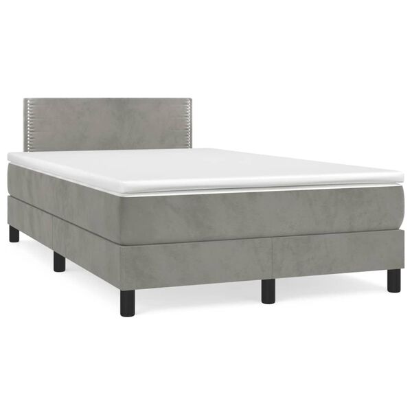 vidaXL Cama boxspring com colch&atilde;o 120x190 cm veludo cinzento-claro